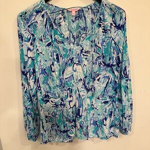 Lilly Pulitzer Women's Blue and Green Elephant Top